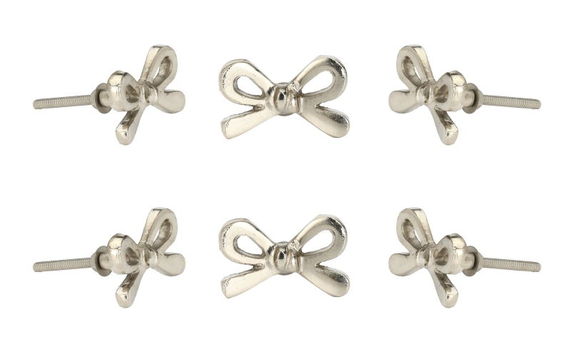 Perilla Home Set of 6 Chrome Bow Knobs - Decorative Flower Knobs - for Room, Kitchen, Cabinet, Hardware, Cupboard, Door, Knobs, Dresser, Wardrobe, Closet and Drawer Pulls - Image 1